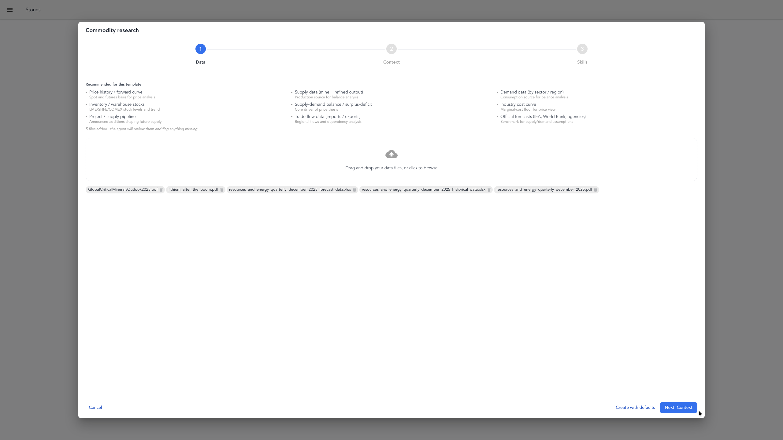 The StoriBot home page listing your previous storis with the New Stori button
