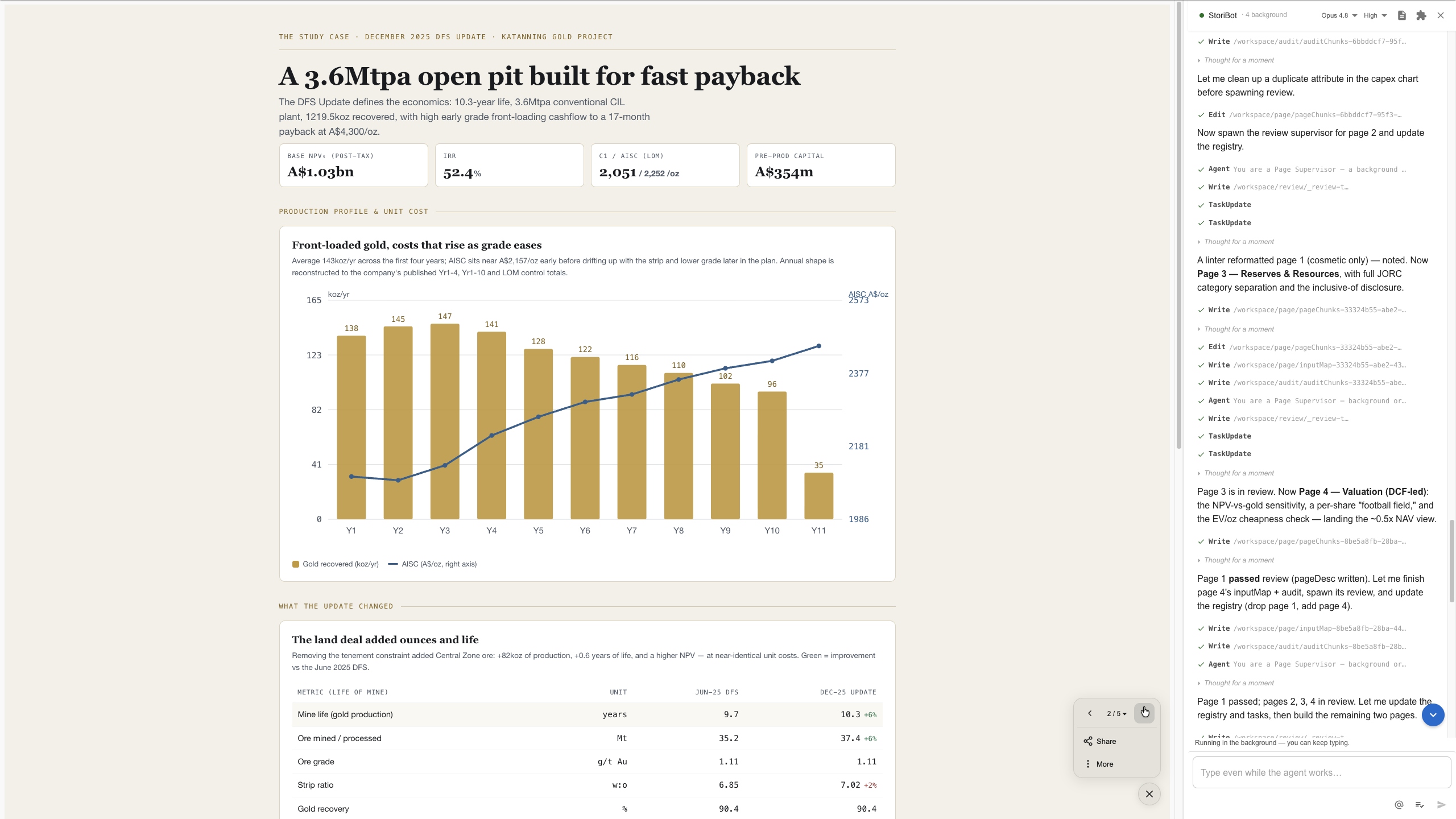 The research note preview with the slide sub-menu in the bottom-left corner