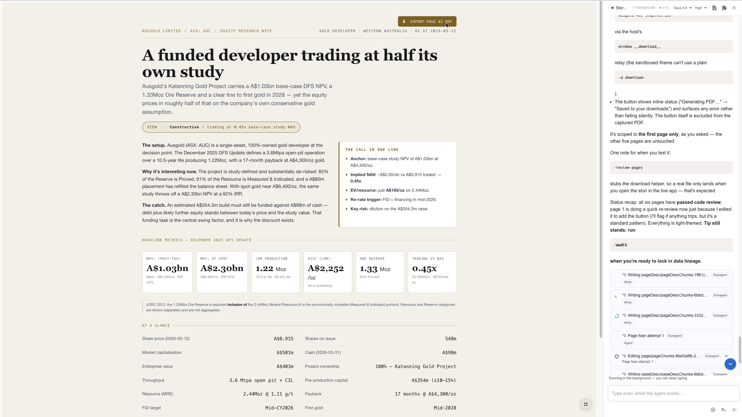 The research note with a download button added to the header