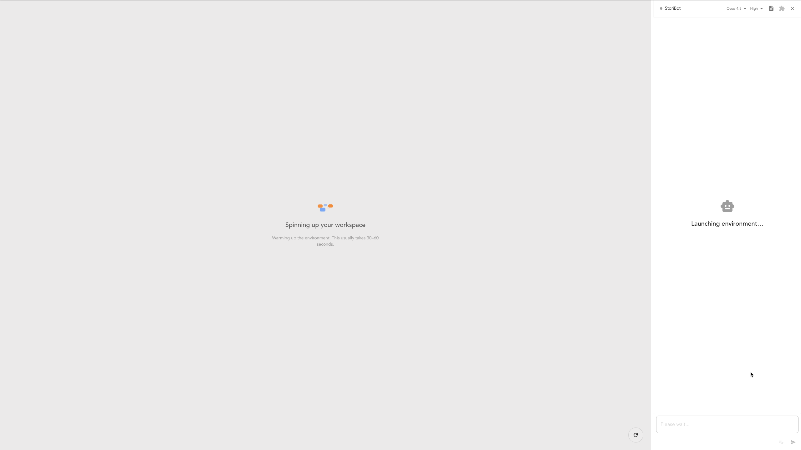 The workspace spinning up after clicking Create
