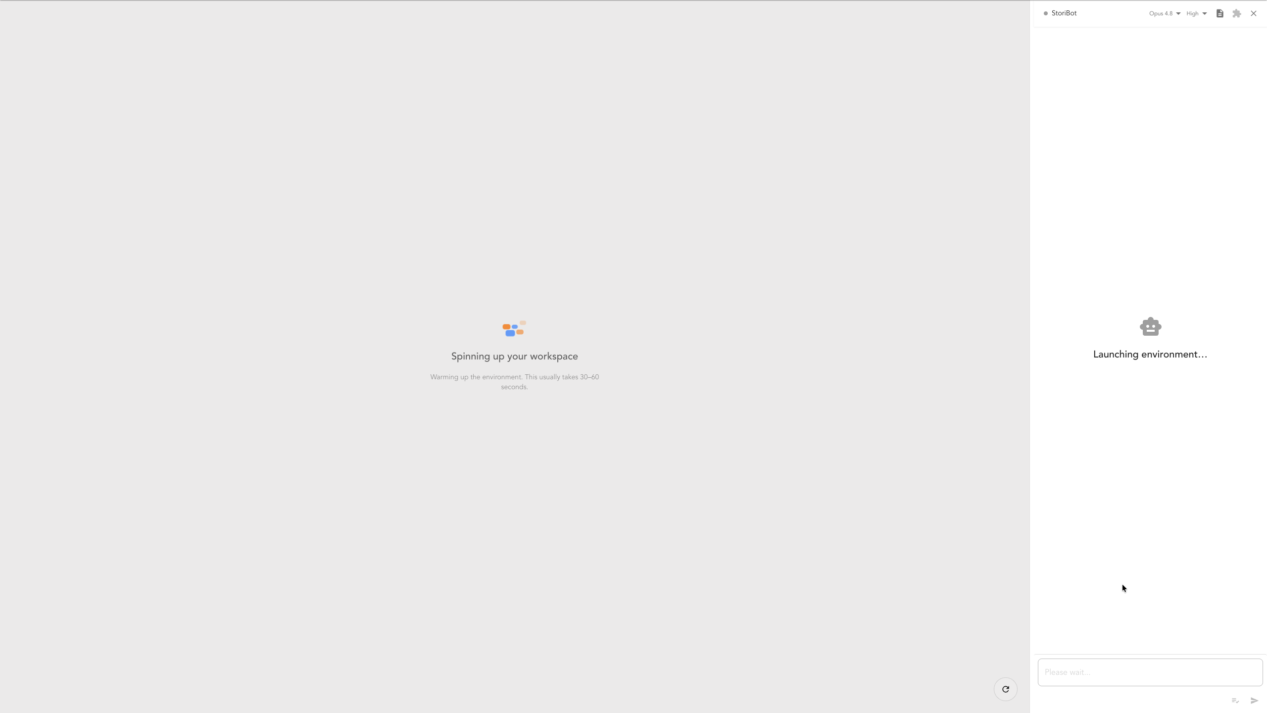 The workspace spinning up after clicking Create