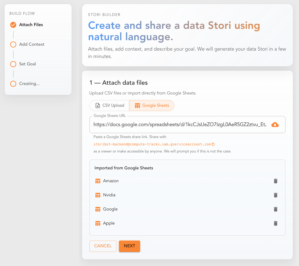 Connecting a Google Sheet by sharing or pasting a link