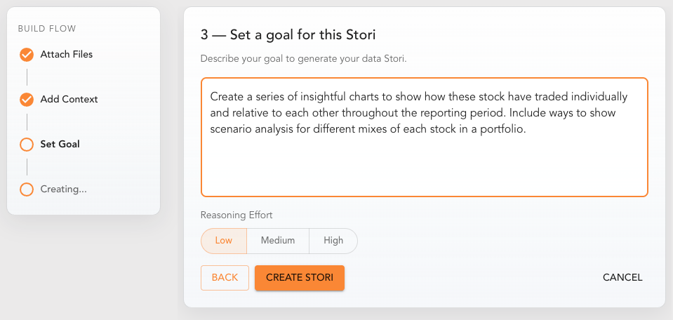 Agent prompt input with example instructions for a marketing report
