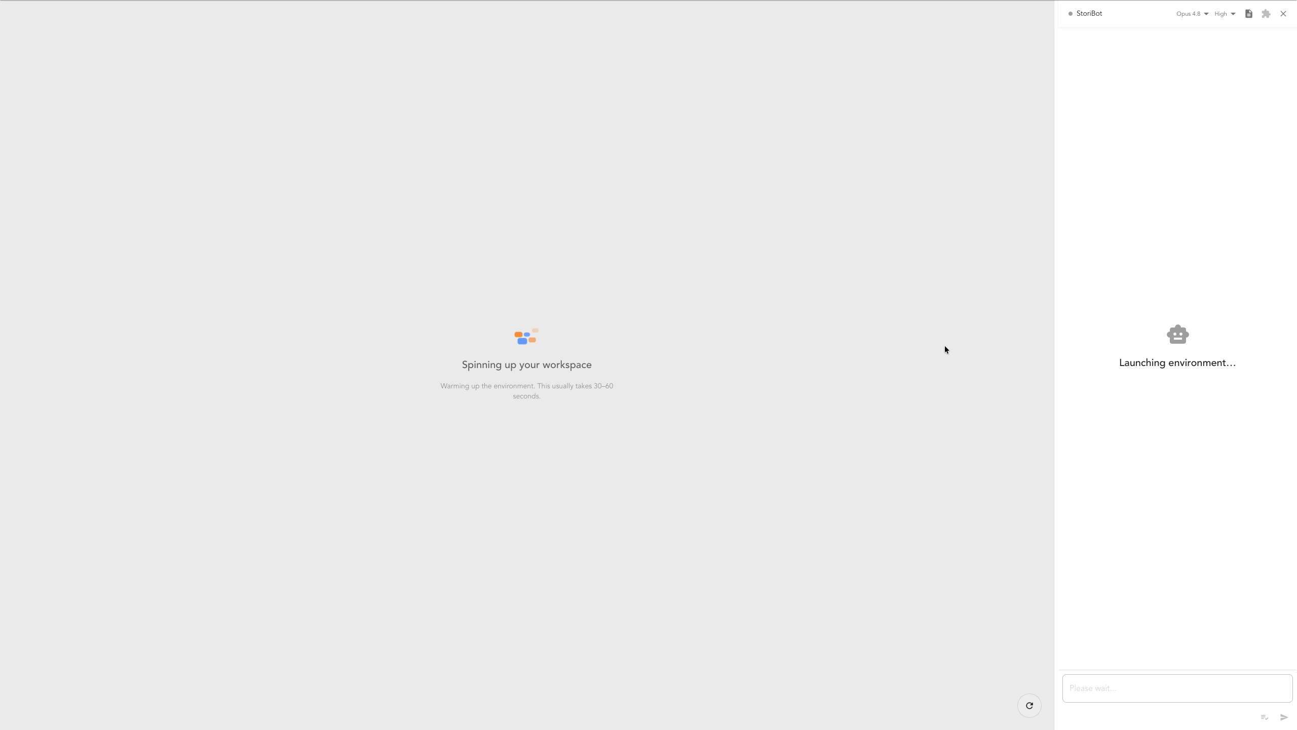 The workspace spinning up after clicking Create