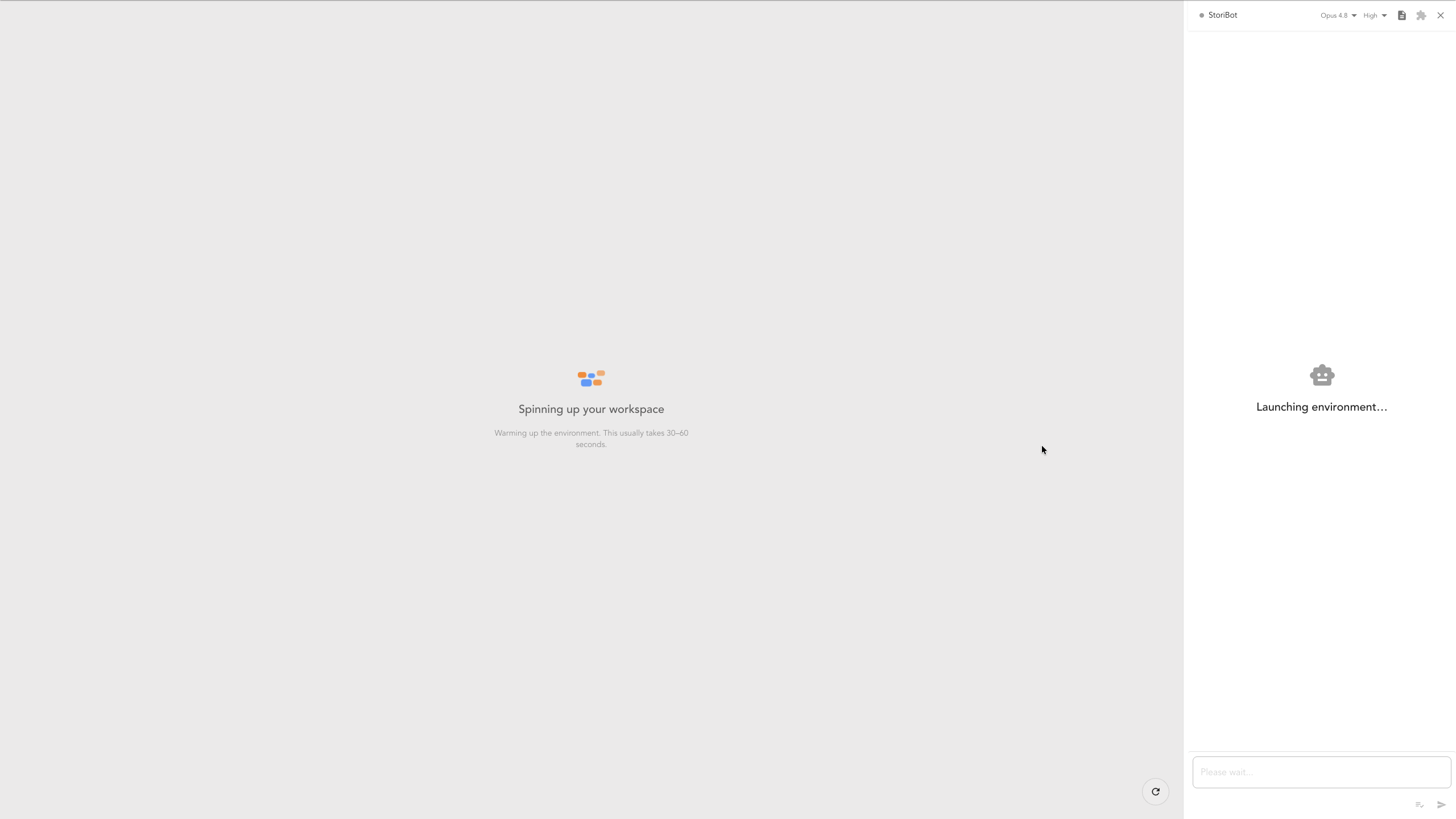 The workspace spinning up after clicking Create